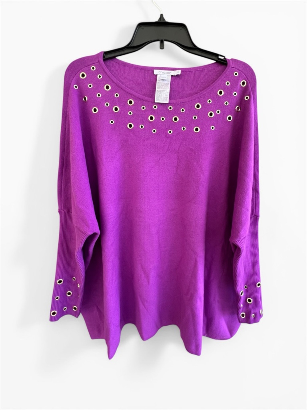 Chico's Bright Purple Eyelet-Trim Pullover